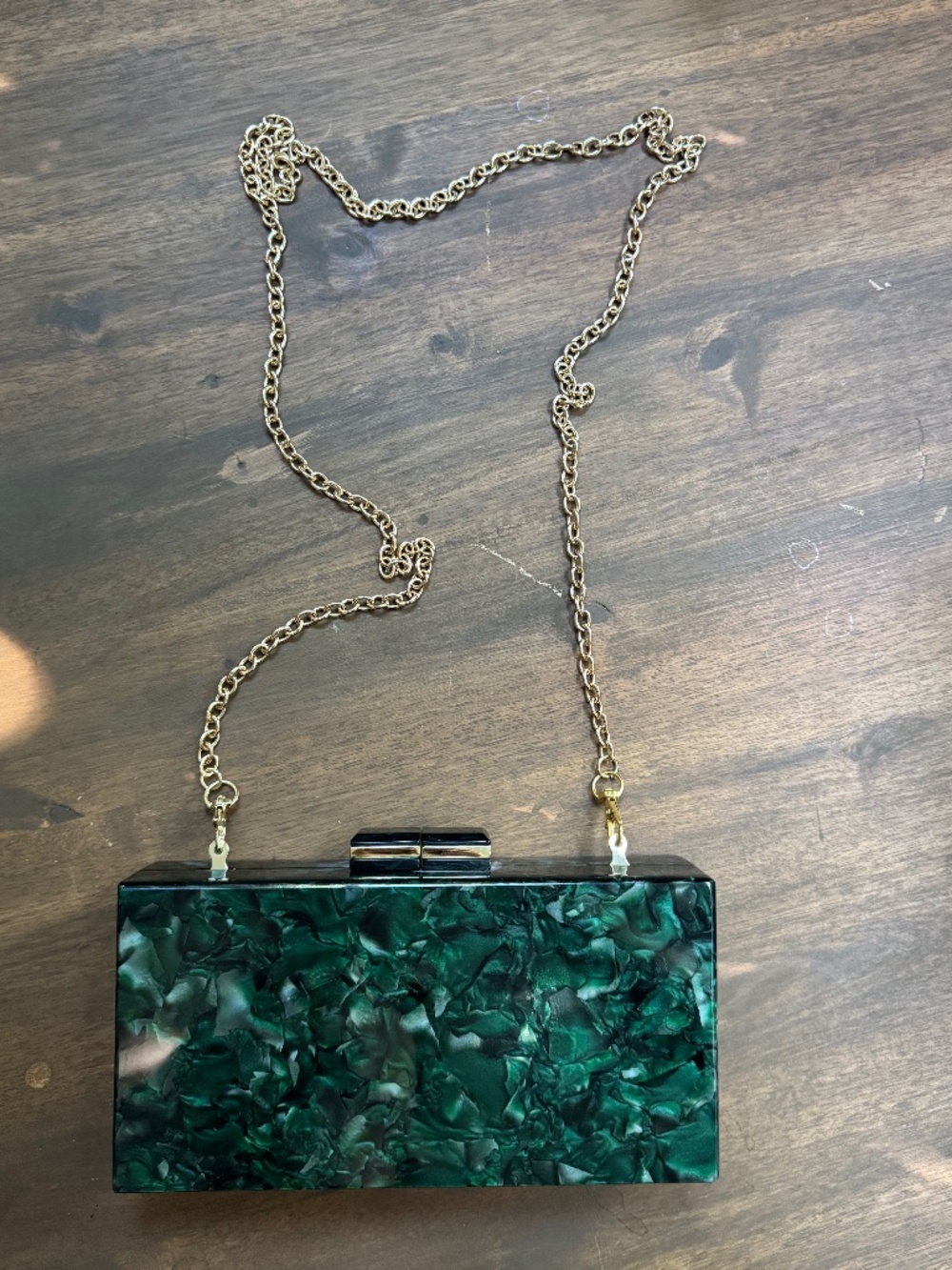 Emerald Green Marbled Acrylic Box Clutch Gold Chain Evening Bag